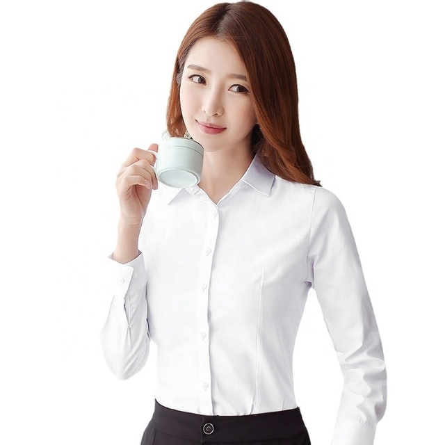 2024 Fashion Trends White Blue Black Business Official Lady Shirts Button up Turn Over Collar Women Blouse Attire Shirts