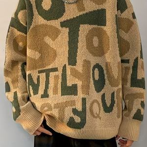 Vintage High Stretch <strong>Men</strong> Sweater Jacquard Pullover Top <strong>Men's</strong> Letter Print Knitted Sweater <strong>Winter</strong> Crew Neck <strong>Jumper</strong> - Product Image 2