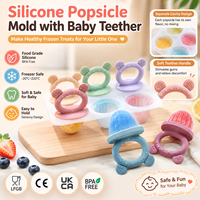 Nouvel arrivage : Moule à sucettes glacées en silicone pour bébé avec poignées de dentition, compartiments séparés, pour la préparation de glaces aux fruits congelés pour les tout-petits