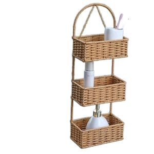 Nouveau panier de rangement suspendu à 3 niveaux en métal tissé à la main de style nordique, en fer et en rotin PP, écologique, multifonctionnel, décoration d'intérieur - Product Image 1