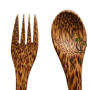 COCO-ECO BRAND SUPPLIER COCONUT SPOON FORK KNIFE TRAVEL CUTLERY SET FROM VIETNAM WITH CHEAP PRICE