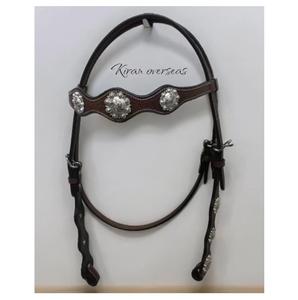 Cabecera de caballo Occidental/brida de cuero de vaca natural con color plateado Conchos diseño de puntada de hilo blanco para montar a caballo - Product Image 2