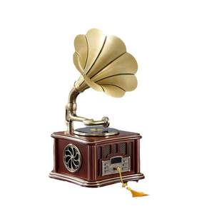 Tocadiscos de vinilo de aspecto antiguo en oferta, con 3 velocidades, control remoto, radio FM y Bluetooth, gabinete de madera, para decoración de oficina. - Product Image 1