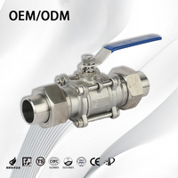 Vanne à bille industrielle en acier inoxydable 304/316L, 3 pièces, filetage interne, manuelle, OEM, pour l'eau