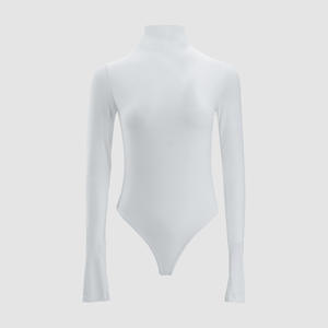 Body elástico negro minimalista de cuello alto para mujer, sin costuras, de manga larga, para primavera - Product Image 6