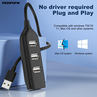 Adaptateur de concentrateur USB Monfonk Hi-Speed, mini concentrateur USB 2.0, séparateur 4 ports pour PC, ordinateur portable, ordinateur portable, périphériques informatiques