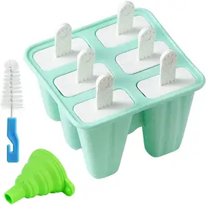 BPA Free Eco-thân Thiện Dễ Dàng Phát Hành 6 Cái Silicone Ice Cream Khuôn Set Với Làm Sạch Bàn Chải Và Phễu Silicon Ice Pop Maker