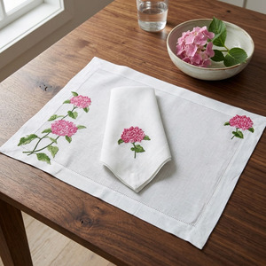 Ensemble de sets de table et serviettes en lin rose hortensia pour la maison, les hôtels et les mariages, avec ourlet festonné, lavable en machine, décoration de table - Product Image 4