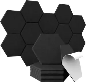 六角隔音垫装饰艺术隔音板隔音泡沫墙砖，斜边 (30.48厘米，黑色)
