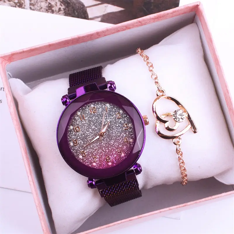 New Fashion Silver Powder Face Watch Ladies Bracelet Gift Set