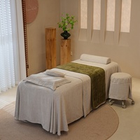 Ensemble de draps de table de massage en velours blanc crème de qualité commerciale, doux et respectueux de la peau, avec taille et logo personnalisés