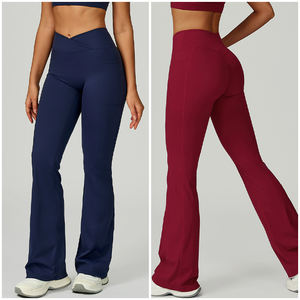 Pantalones Deportivos de Pierna Ancha con Cintura Cruzada en V ECK2030-2, Pantalones de Fitness de Cintura Alta con Efecto Levanta Glúteos, Leggings de Yoga Acampanados para Mujer - Product Image 3