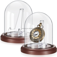 Paquete Reloj de bolsillo Cúpula de exhibición de vidrio Adorno transparente Cúpula de exhibición de campana de vidrio decorativa con soporte de exhibición de acrílico