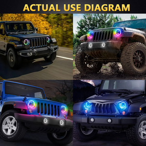 ไฟหน้าทรงกลมขนาด 7 นิ้ว รุ่น Wrangler เลนส์คู่ <span class=keywords><strong>LED</strong></span> พร้อมไฟ Angel Eyes สีสันสดใส <span class=keywords><strong>H4</strong></span> สำหรับรถจี๊ป ฮาร์เลย์ และรถยนต์ทั่วไป 6000K 12V 24V - Product Image 6