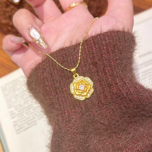 Tianmao Romantique <span class=keywords><strong>Rose</strong></span> Collier Pendentif Ensemble Frais Doux Vent <span class=keywords><strong>Audrey</strong></span> <span class=keywords><strong>Rose</strong></span> Plaqué Or Laiton Chaînes Zircon Conception À La Mode - Product Image 6