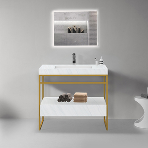 Chêne imitatif mural moderne salle de bain luxe vanité évier lavabo armoire Combo pour petit espace - Product Image 4