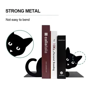 Pemegang Bookends besi dekoratif kustom rak ujung buku hitam logam penyumbat buku besi tugas berat