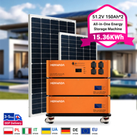 Batterie solaire tout-en-un 15,36 kWh avec système de stockage et onduleur 51,2 V 300 Ah LiFePO4 ESS empilable avec roues Livraison en 3-5 jours