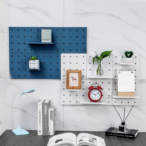 Pegboard Shelf Wall Mounted Storage Rack Painted Rectangle Punch Free Office Organizer White Blue Gray Purple Yellow - Product Image 4
