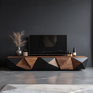 Meuble <span class=keywords><strong>TV</strong></span> rectangulaire en bois de couleur noyer, style italien, pour salon, hôtel, villa, avec tiroir - Product Image 6