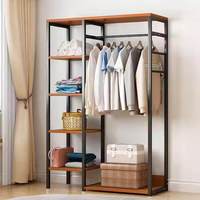 Porte-manteau et étagère de rangement modulaires ouverts en bois de style minimaliste d'Asie du Sud-Est, sur pied