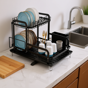 Escurridor de Platos de 2 Niveles Resistente a la Oxidación con Bandeja de Drenaje, Organizador de Cocina que Ahorra Espacio, Porta Utensilios, Soporte para Tazones y Tabla de Cortar - Product Image 2