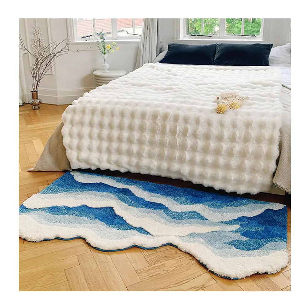 विशेष आकार की इन शैली लहर पैटर्न बेडरूम बिस्तर फ्लैकिंग फुट मैट लिविंग रूम सोफा कालीन थकलित अवशोषक गैर-पर्ची चटाई