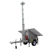 Caméra de sécurité ENWEI modèle 3460C à déploiement facile, remorque avec mât électrique de 7 m, 3 panneaux solaires de 460 W, 4 pieds de support stabilisateurs pour la télécommande
