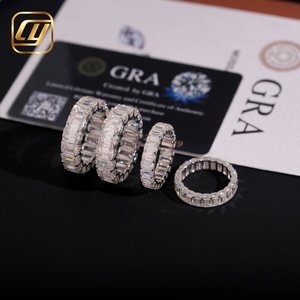 Anillo de plata de ley S925 con circonitas VVS talla baguette, certificado GRA, estilo eternity, para hombre y mujer. - Product Image 1