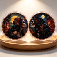 Pièce de collection Challenge Coin Jumelle Jumelée, thème Dia De Los Muertos Sugar Lady & Grim Reaper, style Romantique Dark Fantasy