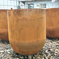 Pot Bunga Logam Bulat Corten Steel, Pot Tanaman Taman Luar Ruangan, Finishing Rust, Dekorasi Lanskap Halaman dan Patio