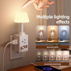 Luce notturna piccola presa multifunzionale con lampada da scrivania, lampada da camera da letto luminosità regolabile, stile nordico Ins - Product Image 5