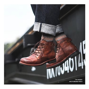 New Arrival Factory Wholesale Men's Leather Cowboy Biker Boots Western Shoes Trendy Motorcycle Comfort Height Increasing <b>Ankle</b> - Product Image 3
