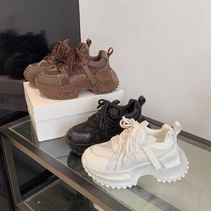 Chaussures pour femmes Printemps-Été Nouvelle Collection Entièrement ornées de strass Lacets Semelle épaisse EVA Rehaussement de hauteur Respirantes Décontractées Rétro - Product Image 5