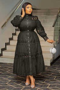 Vestido de retazos de encaje ahuecado <span class=keywords><strong>Vintage</strong></span> europeo y americano, vestido largo suelto de talla grande, vestido elegante <span class=keywords><strong>Vintage</strong></span> para mujer - Product Image 5