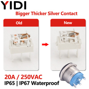 <span class=keywords><strong>12V</strong></span> 220V không thấm nước thép không gỉ nút nhấn Thiết bị chuyển mạch 16mm 19mm 22mm IP67 IP65 1no1nc sáng <span class=keywords><strong>LED</strong></span> ON OFF thiết lập lại chuyển đổi 20A - Product Image 2