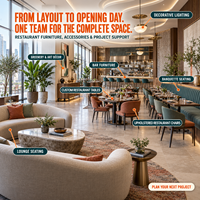 Ensemble de mobilier de restaurant moderne J2S, tables et chaises de restaurant, banquettes, projets d'aménagement intérieur d'hôtel, sur mesure