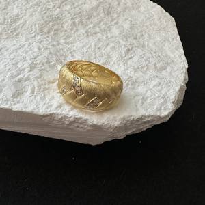 Bague en argent pur S925, diamant étincelant, motif d'épi de blé brossé à l'italienne, style rétro, mode, luxe léger, vente en gros de bijoux en argent - Product Image 1