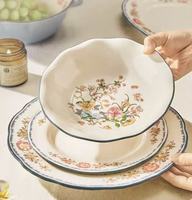 Service de vaisselle en céramique florale, bols et assiettes colorés sous glaçure, pour la maison et les cadeaux