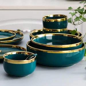 Цветной глазурованный Обеденный набор, посуда, посуда, обеденные тарелки, керамический набор, роскошные европейские скандинавские обеденные наборы с сервировочной чашей