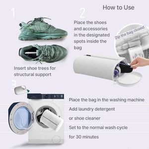 Sac de lavage personnalisé en polyester avec boucle de verrouillage anti-déformation pour machine à laver, nettoyant pour chaussures OEM - Product Image 3