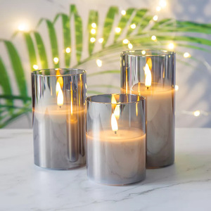 Vela LED Cilíndrica de Fábrica al por Mayor con Vaso de Acrílico a Batería para el Hogar Pascua Navidad Días Festivos Color Gris - Product Image 3