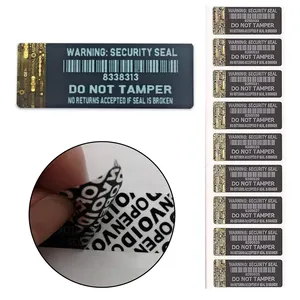 Sello de seguridad de advertencia, etiquetas adhesivas de seguridad a prueba de manipulaciones negras con tira de holograma dorado para borde corto cada una