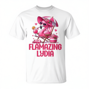 T-shirt pour femme Flamazing Lydia Pink Flamingo Tropical Beach Scene - Product Image 2