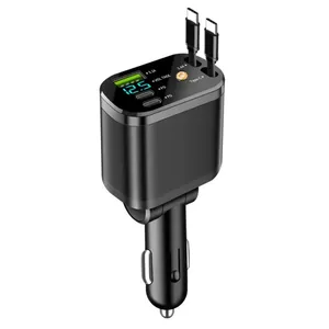 120W 4 in 1 Fast Charging Car Charger Multi Function Starry Sky <b>Projection</b> Light Retractable Cable Digital Display Car Charger - Product Image 1