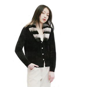 Cappotto maglione lavorato a maglia personalizzato alla moda <span class=keywords><strong>Cardigan</strong></span> <span class=keywords><strong>con</strong></span> maniche a <span class=keywords><strong>pelo</strong></span> corto <span class=keywords><strong>con</strong></span> collo in pelliccia rimovibile - Product Image 3