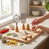 Ustensiles de cuisine pour enfants, ensemble de 12 pièces, manche en bois, outils de cuisine en acier inoxydable, préparation des aliments, cadeau