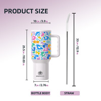 Vaso Personalizado de Acero Inoxidable con Estampado de Leopardo de 40 oz, con Asa, Aislamiento al Vacío de Doble Pared, para Regalo, Unisex, para Café y Agua