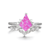 Bague de fiançailles en argent pur 925 avec opale, forme cerf-volant, finement taillée, plaquée rhodium, pierre précieuse pour cadeaux