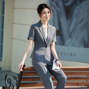 Women's <b>Black</b> Suit Set Short Sleeve Summer Formal Wear Breathable Polyester Fabric Office <b>Work</b> Uniform - Product Image 4